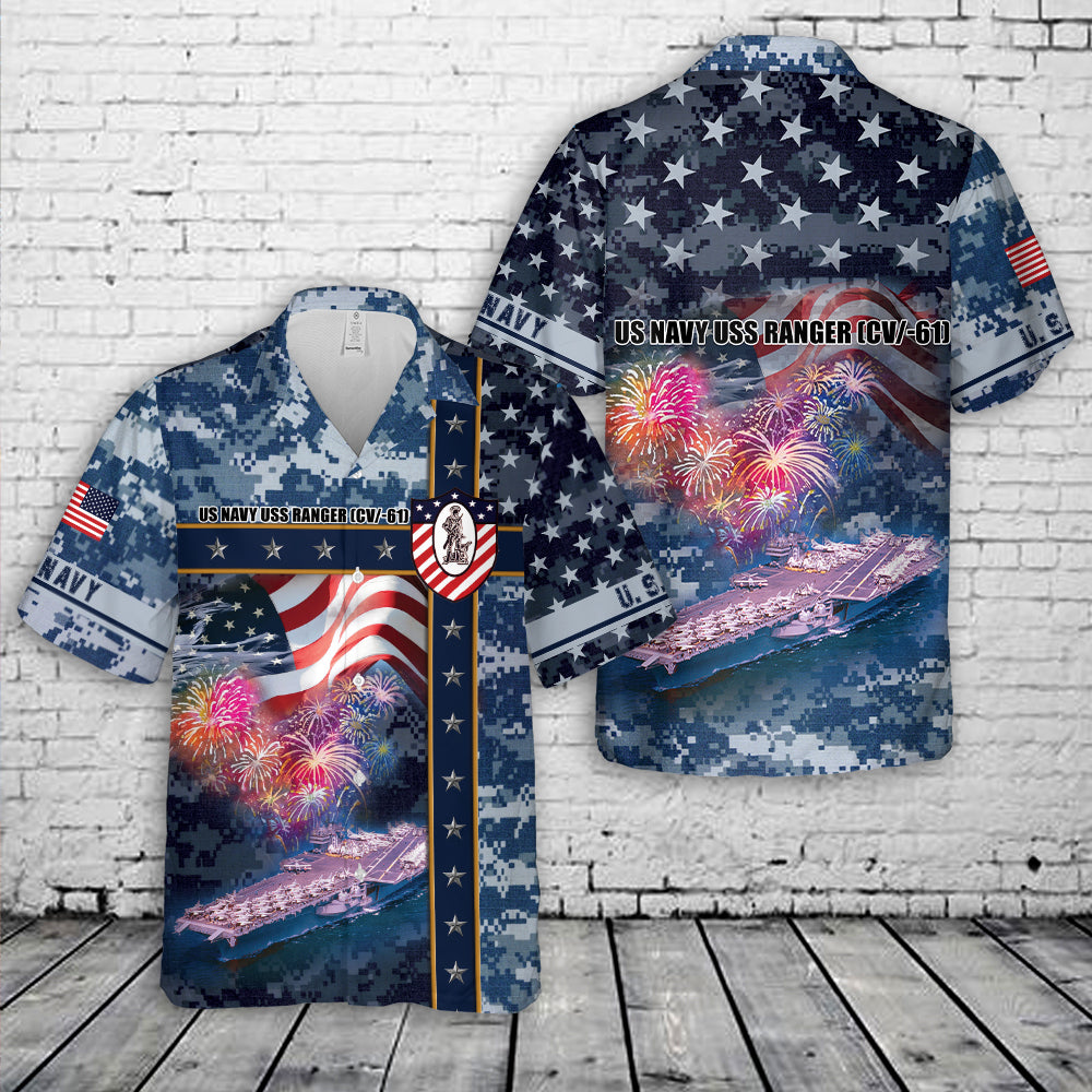 US Navy USS Ranger (CV/-61), 4th Of July Hawaiian Shirt