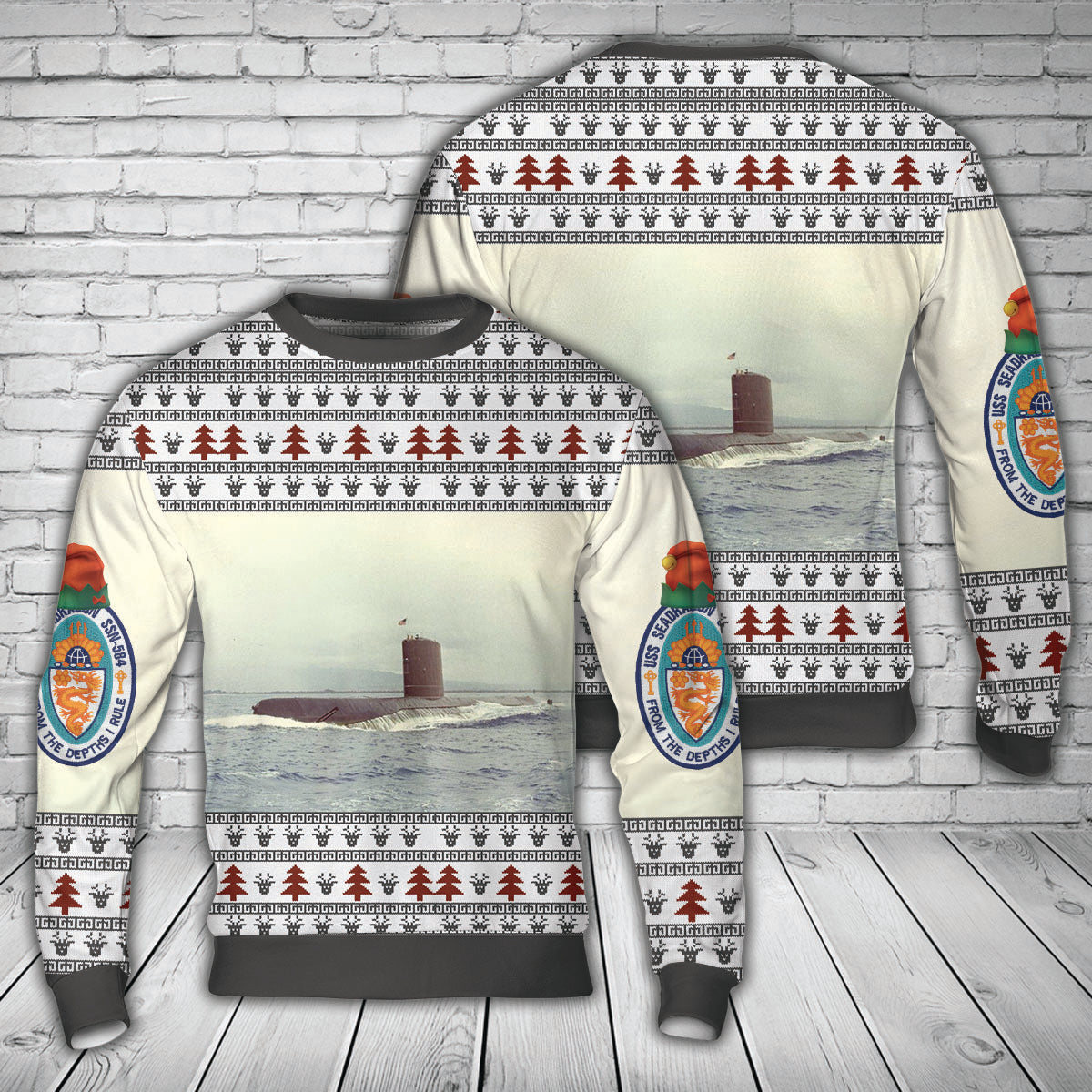 US Navy USS Seadragon SSN- 584 Christmas AOP Sweater