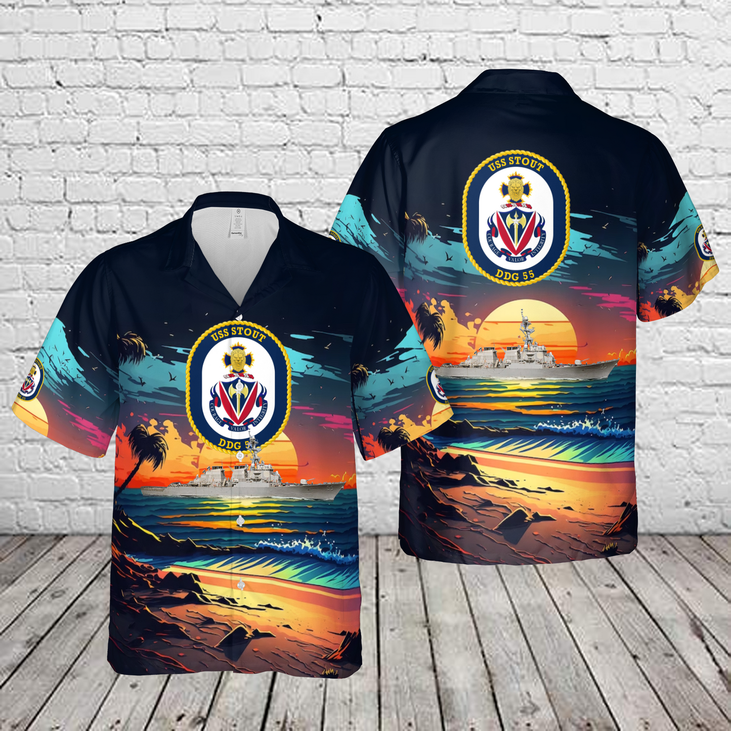 US Navy USS Stout (DDG-55) Arleigh Burke-class guided missile destroyer Hawaiian Shirt