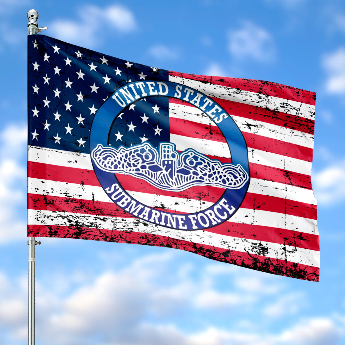 US Submarine Force Silent Service with White Dolphins American Flag House Flag