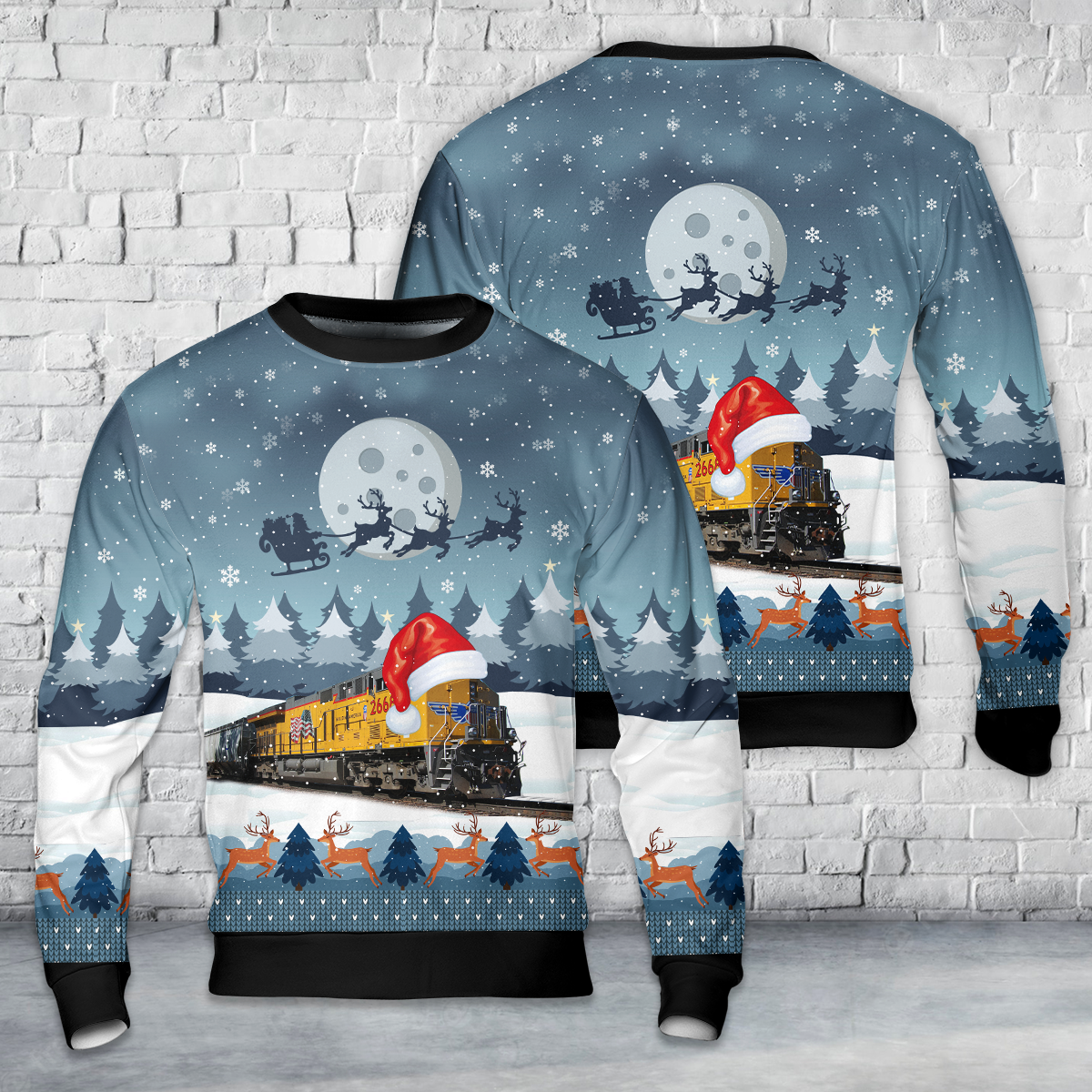 Union Pacific Railroad General Electric ET44AH locomotive Christmas AOP Sweater