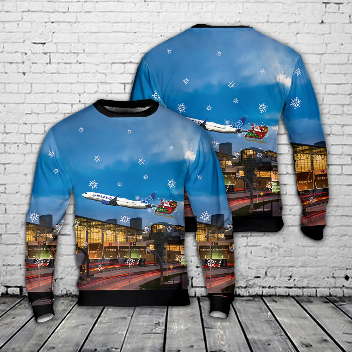 United Airlines Boeing 737-824 AOP Christmas Sweater