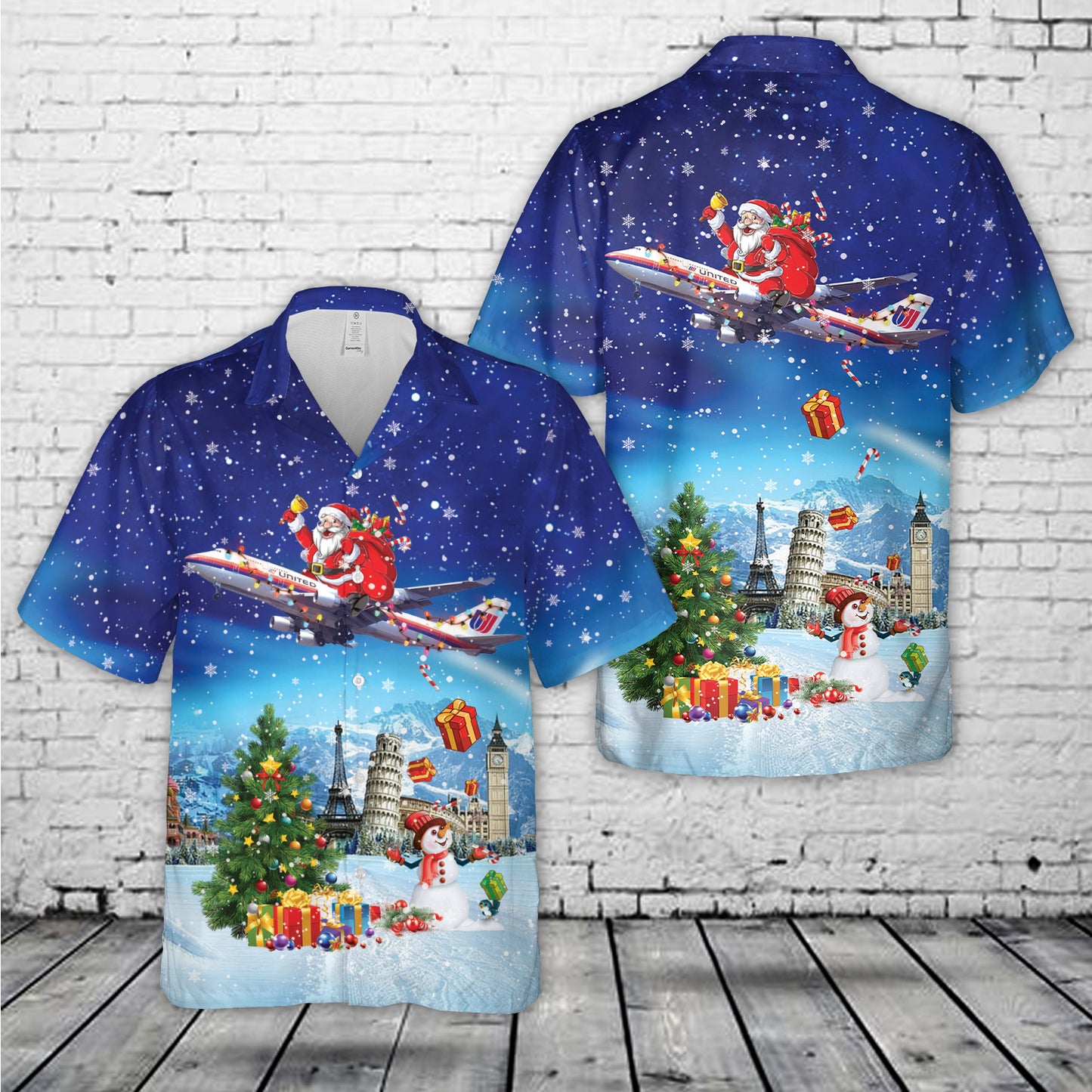 United Airlines Boeing 747-422 Tulip Lahaina Harbor Christmas Hawaiian Shirt