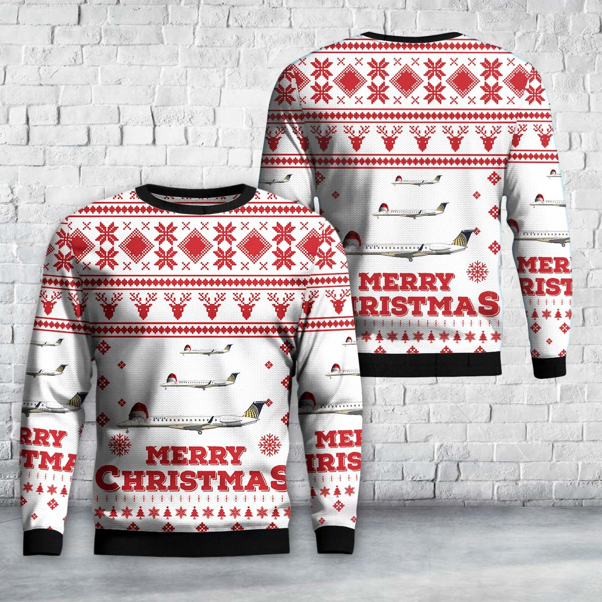 United Express Embraer 145 AOP Ugly Christmas Sweater