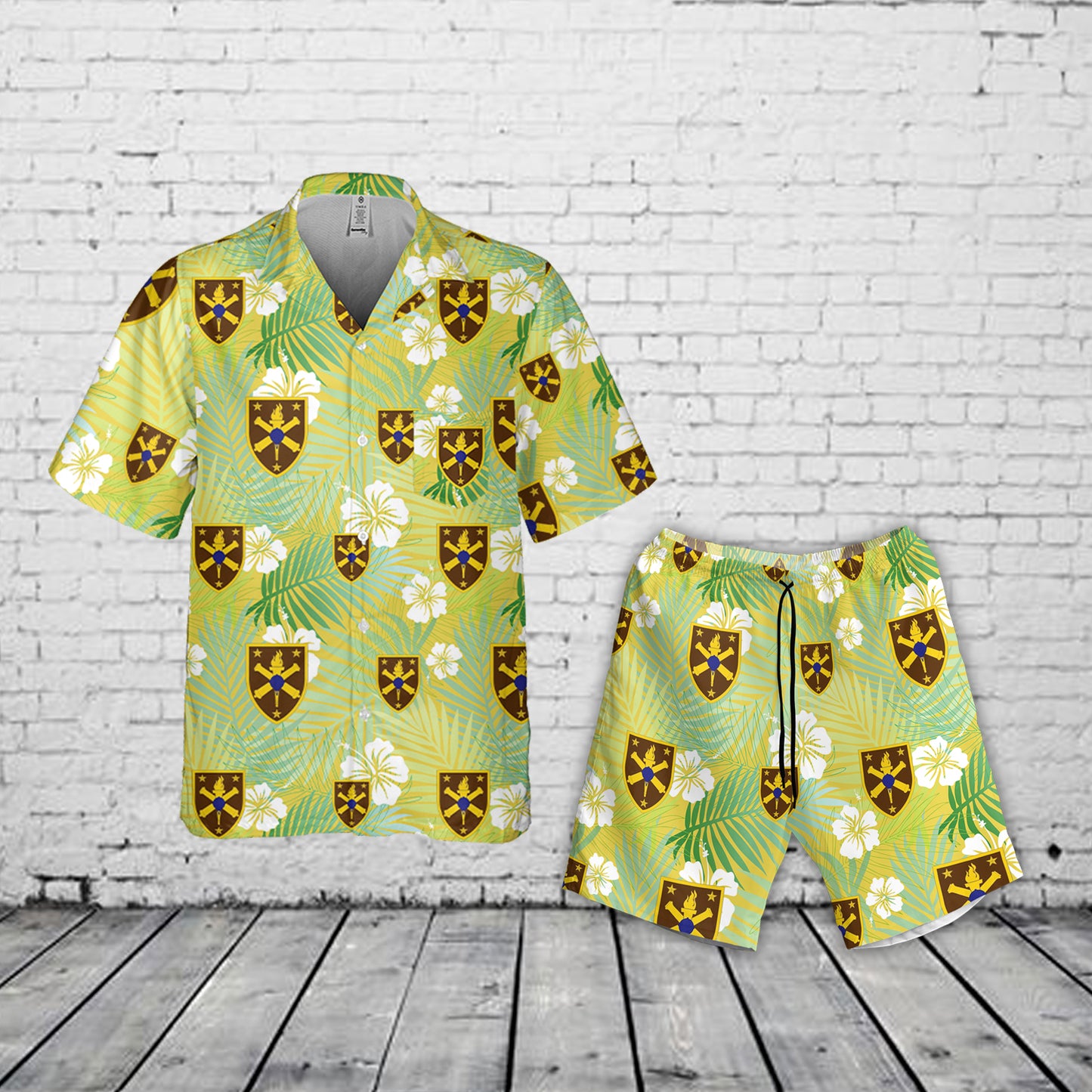 United States Army's Warrant Officer Career College (USAWOCC) Combo Pocket Hawaiian Shirt And Hawaiian Shorts