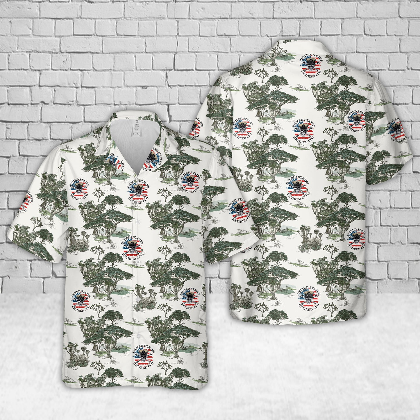 United States Retired CPO Skull Crossbones Chief Petty Officer with Distressed American Flag Hawaiian Shirt