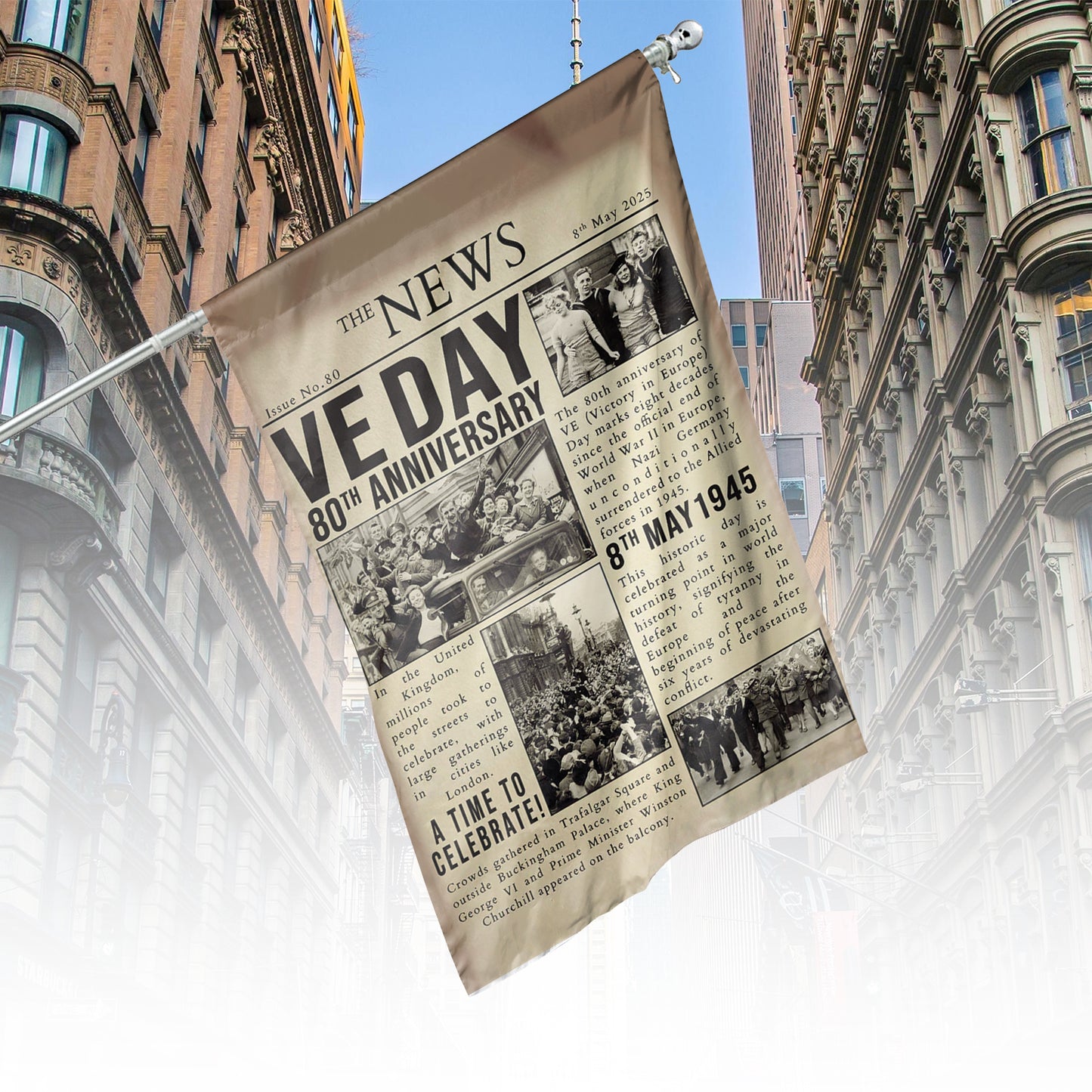 VE Day May 8th 80 Years Victory Vertical House Flag