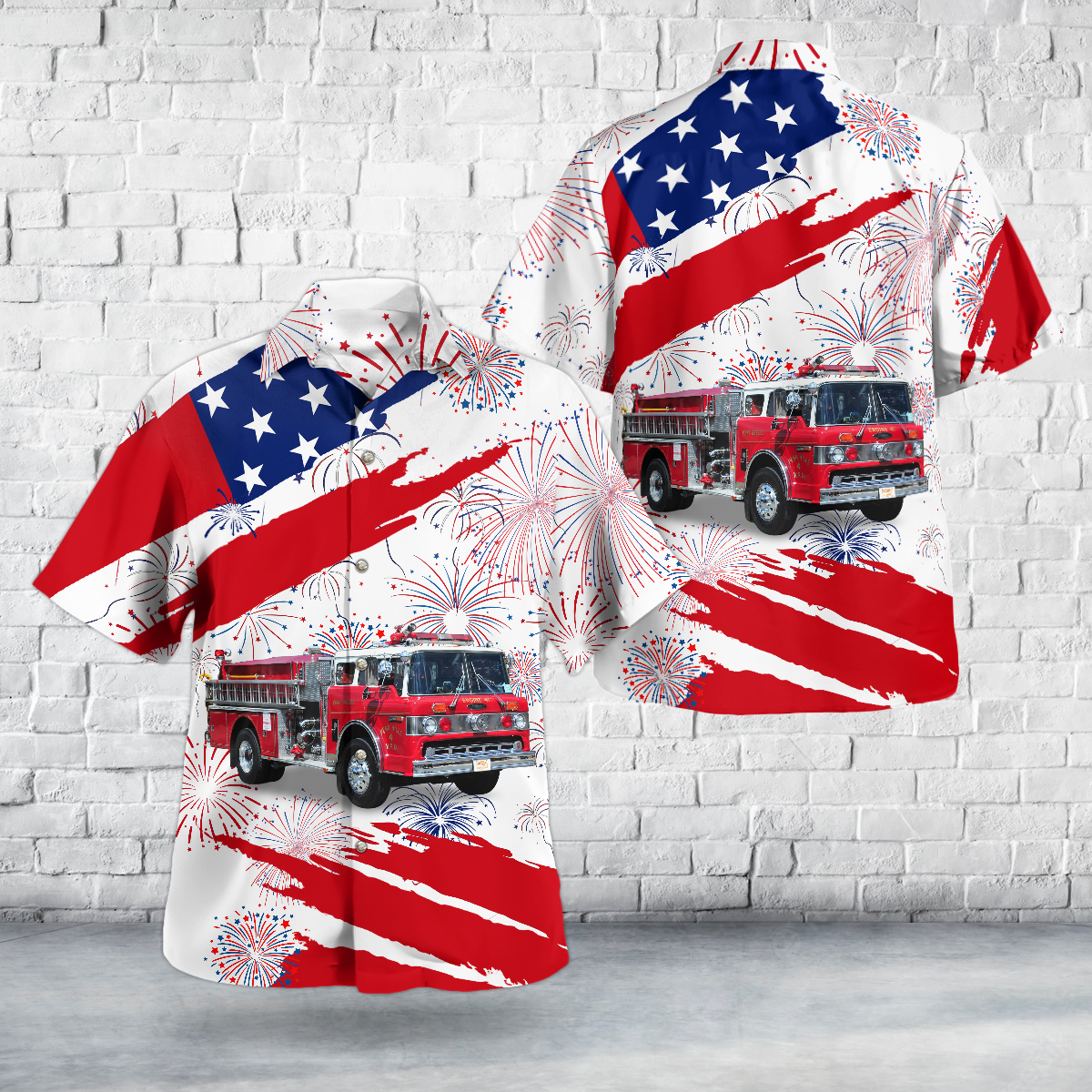 Verona, Pennsylvania, Penn Hills Volunteer Fire Department No.4 Engine 41 1980 Ford C8000/Pierce, 4th Of July Hawaiian Shirt