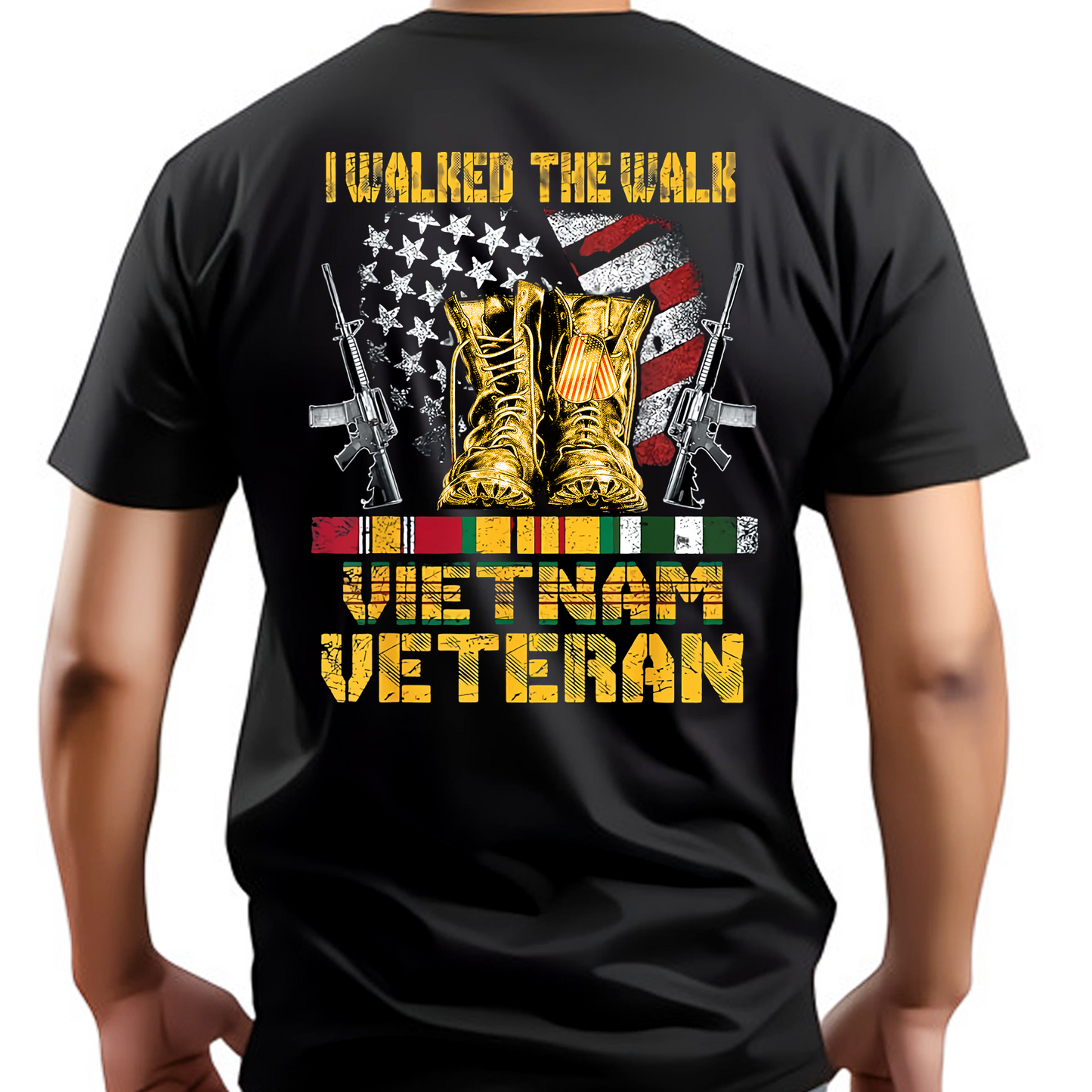 Vietnam Veteran With Us Flag With Combat Boots Patriotic Classic Unisex T-Shirt Gildan 5000 (Made In US) DLHH0507PT02