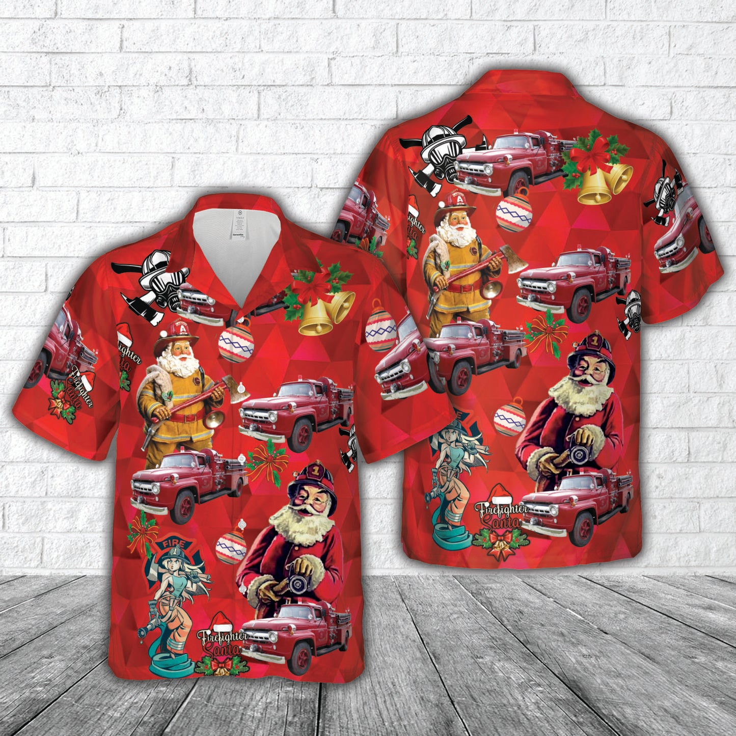 Vintage Ford Bean Fire Engine Christmas Hawaiian Shirt