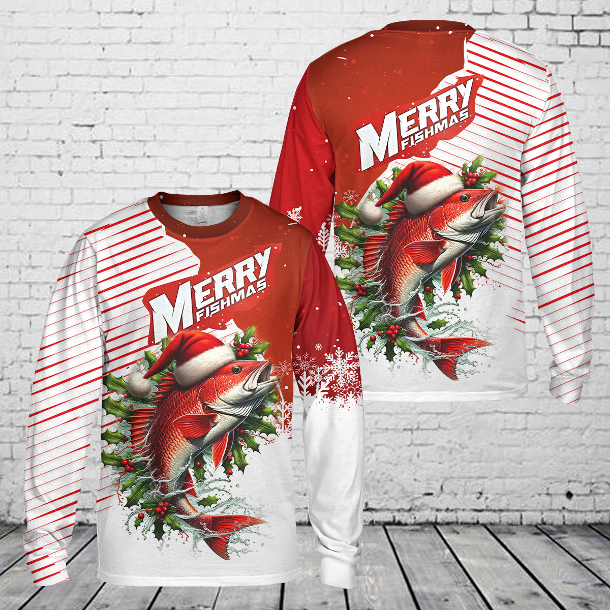 Walleye Fishing Christmas AOP Long Sleeve Shirt