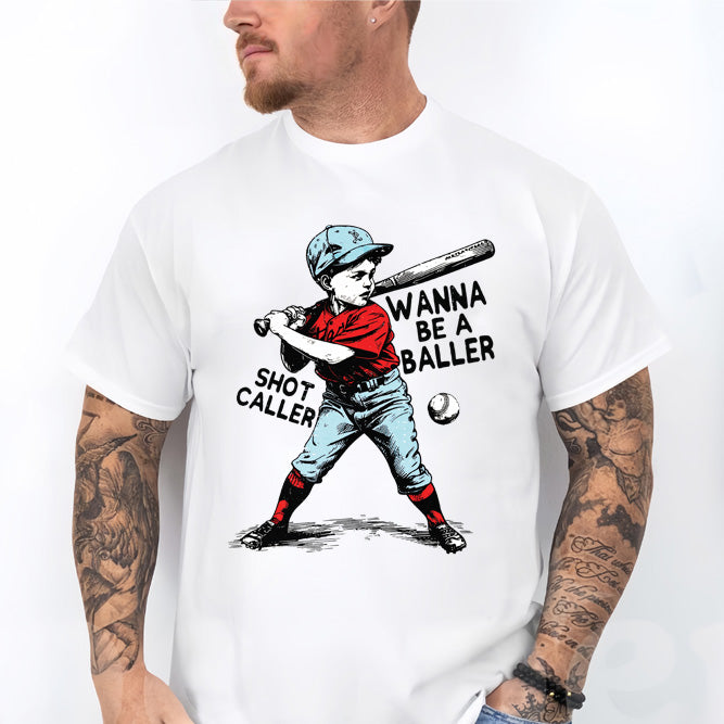 Wanna Be A Baller Shot Caller Baseball Boy Classic Unisex T-Shirt Gildan 5000 (Made In US)