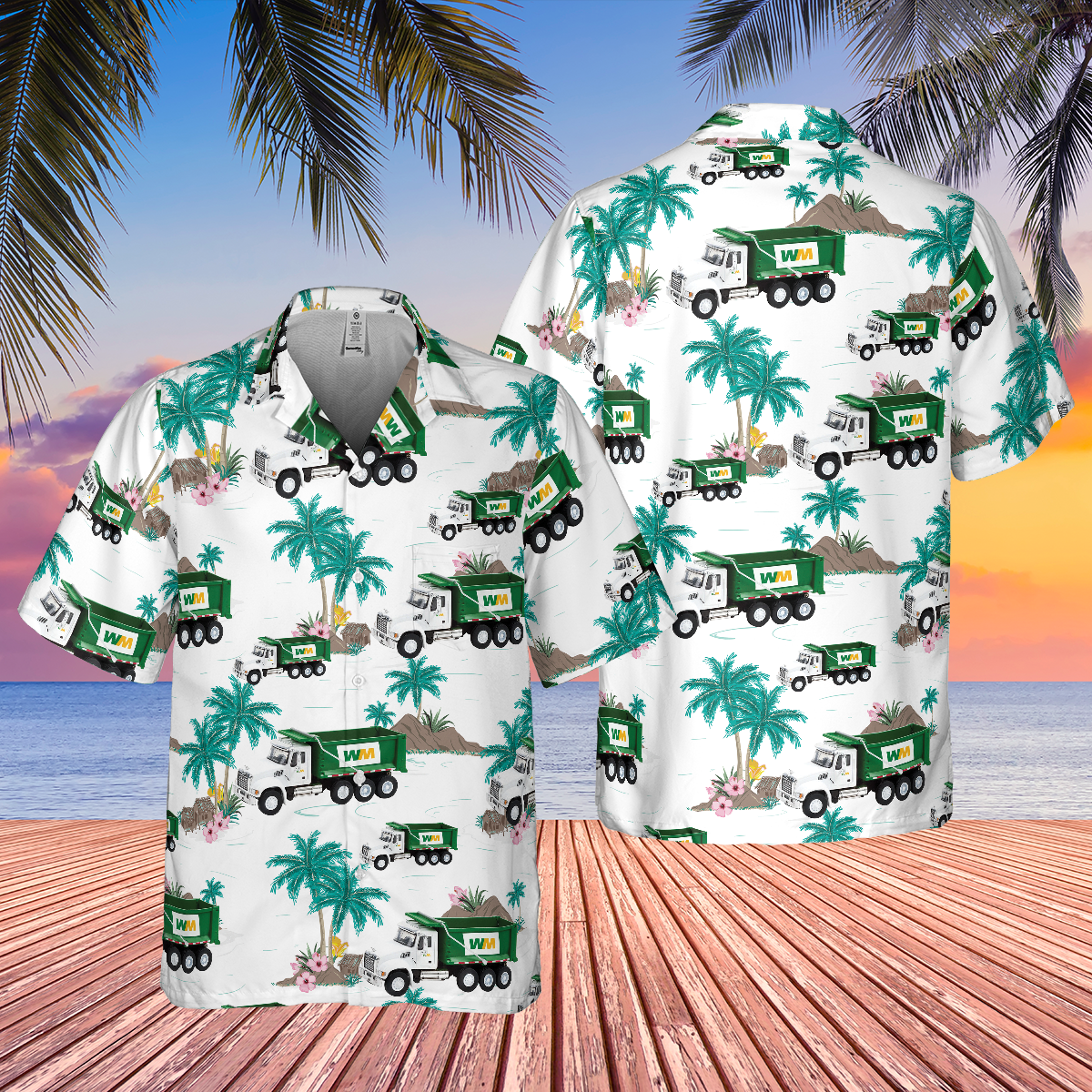 Waste Management Dump Truck Pocket Hawaiian Shirt