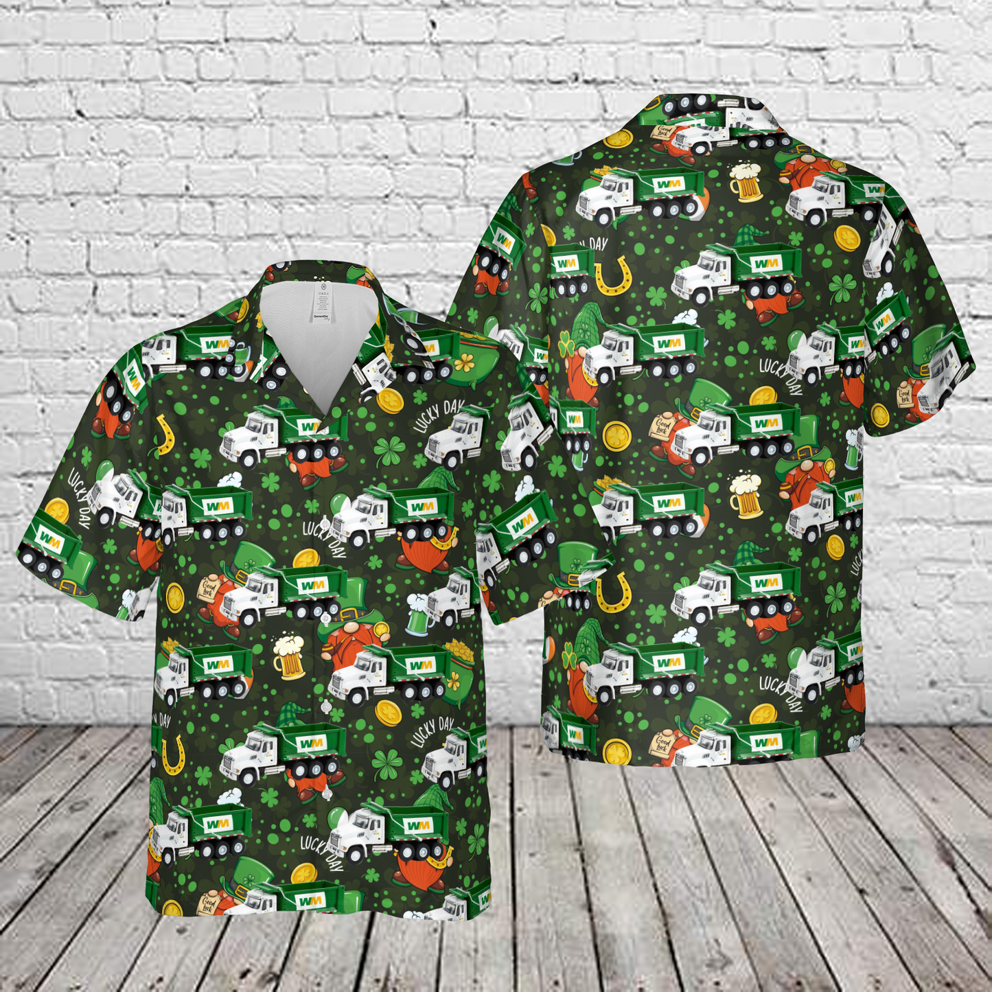 Waste Management Dump Truck St. Patrick's Day Hawaiian Shirt