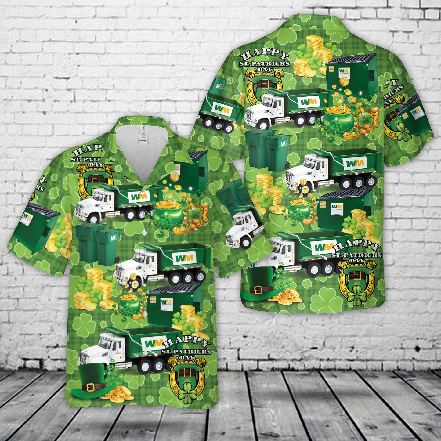 Waste Management Dump Truck, St Patrick's Day Hawaiian Shirt