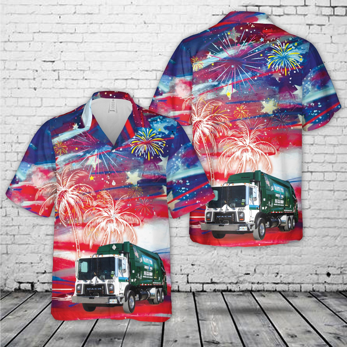 Waste Pro Mack MRU, 4th Of July Hawaiian Shirt