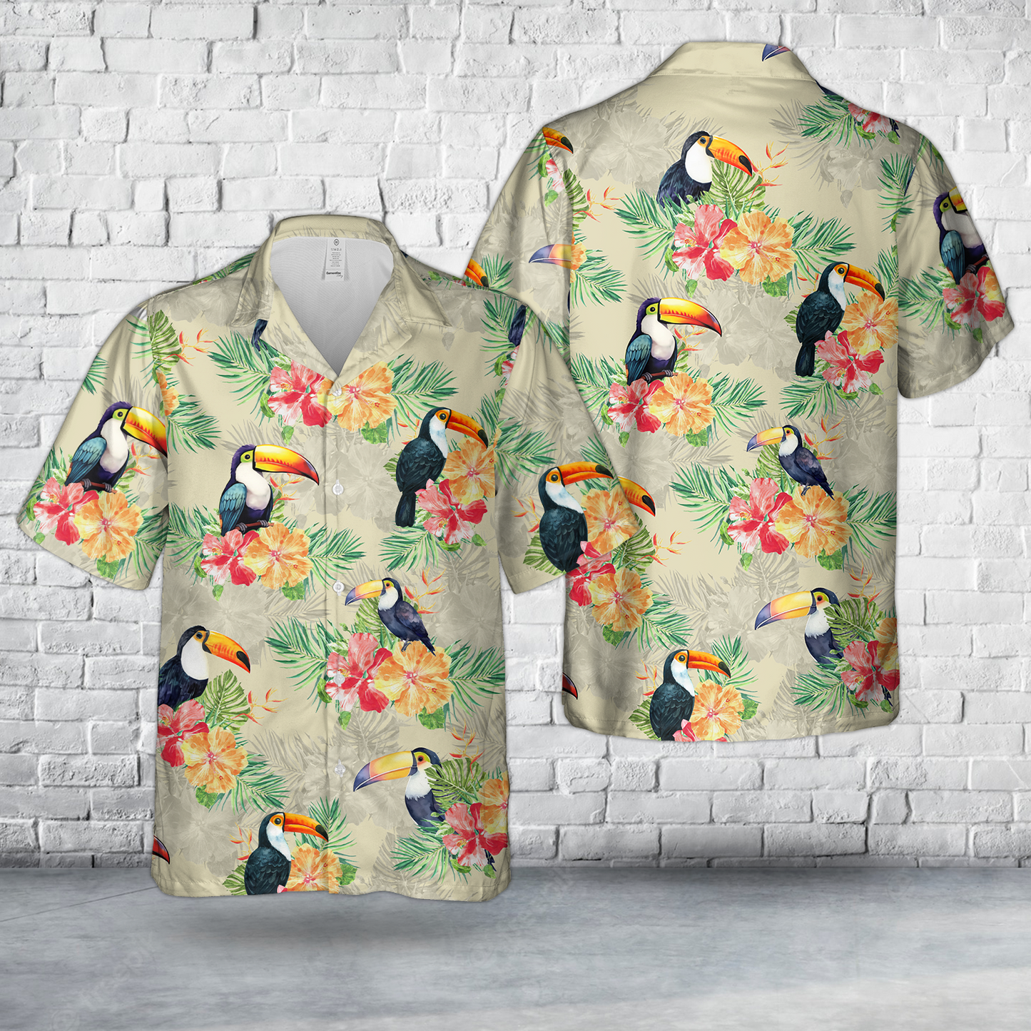 Watercolor Floral Toucan Hawaiian Shirt