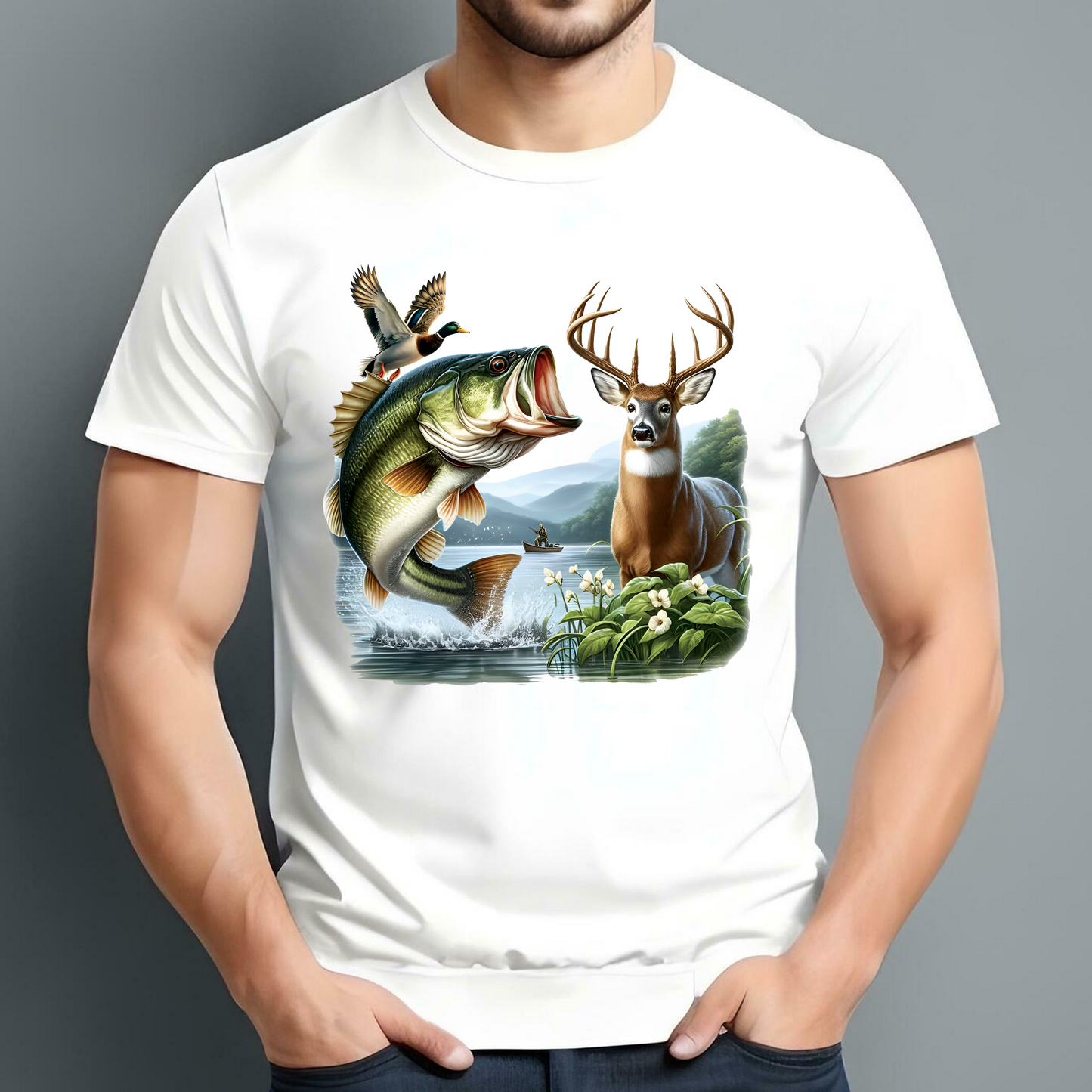 Wilderness Bass Fishing Deer Hunting Classic Unisex T-Shirt Gildan 5000 (Made In US)