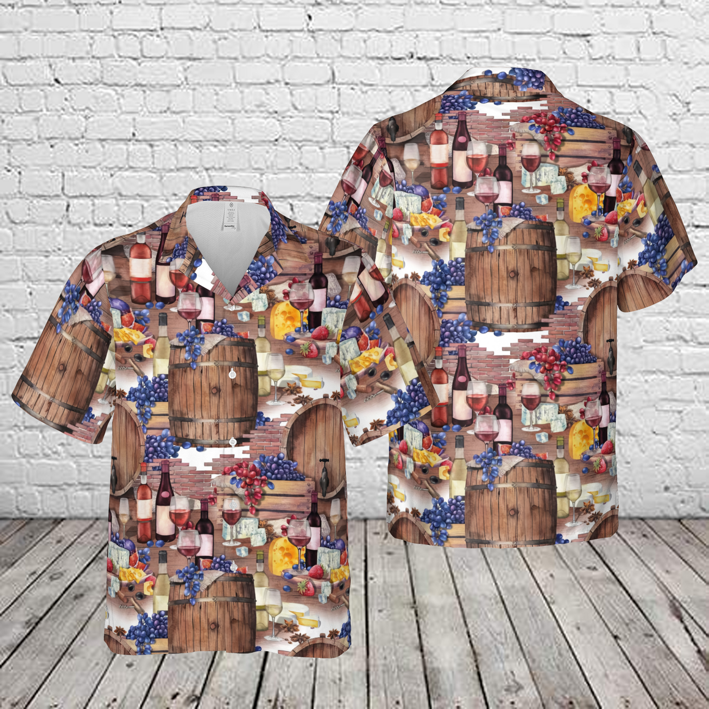 Wine Barrels, Grapes, & Cheese Hawaiian Shirt