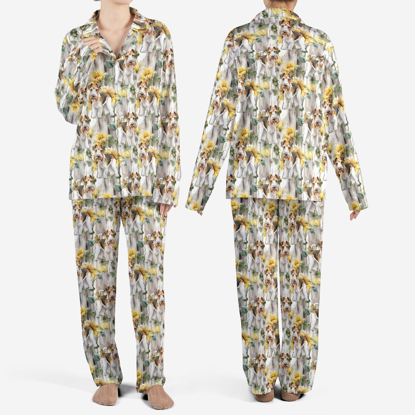 Wire Fox Terrier Flower AOP Pajamas Set