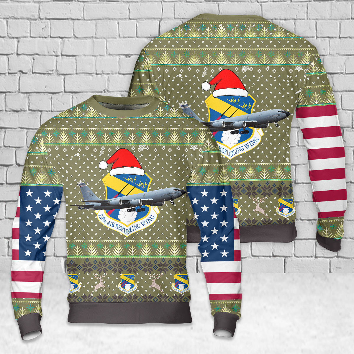 Wisconsin Air National Guard 128th Air Refueling Wing Boeing KC-135R Stratotanker (717-148) Christmas AOP Sweater