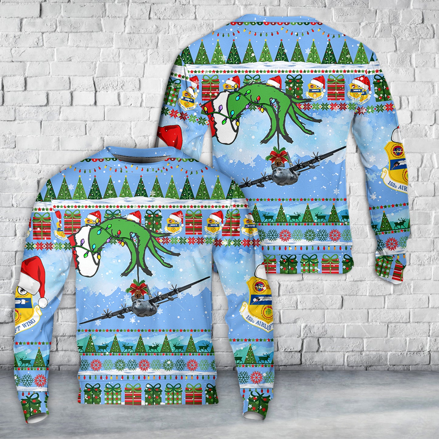 Wyoming Air National Guard 153d Air Lift Wing C-130H Hercules Christmas Sweater