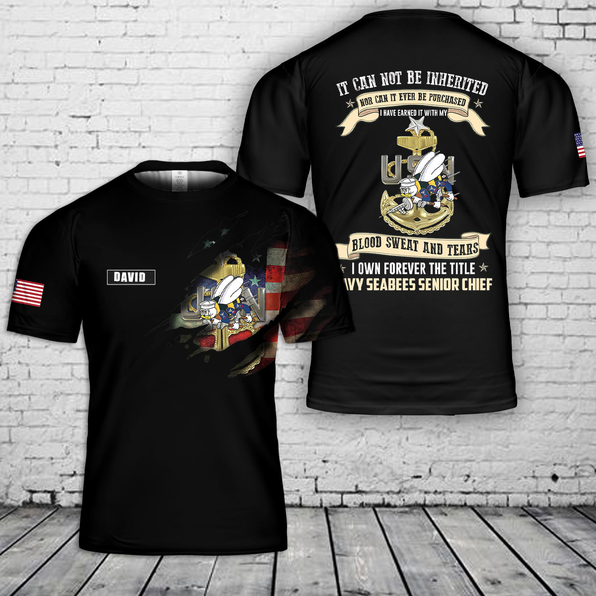 Custom Name US Navy Seabees Senior Chief 3D T-Shirt
