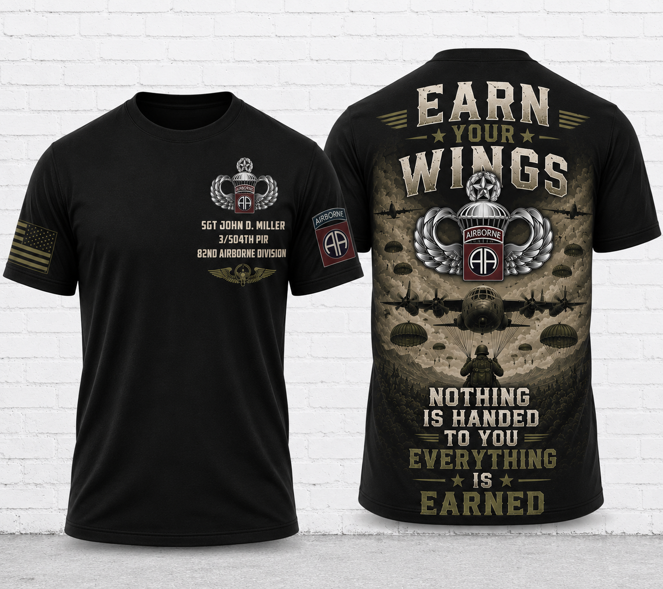 Custom Name EARN YOUR WINGS Jumpmaster Airborne 3D T-Shirt