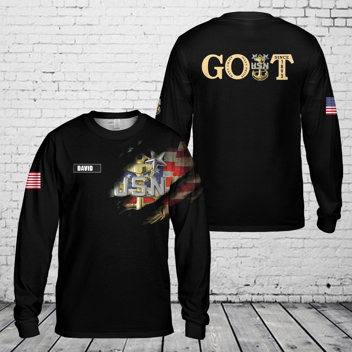 Custom Name US Navy master Chief GOAT Long Sleeve Shirt