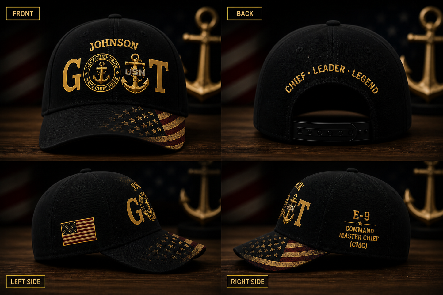 Custom US Navy Chief GOAT Legacy Baseball Cap Personalized Name Rank E7 E8 E9 Veteran Military Hat