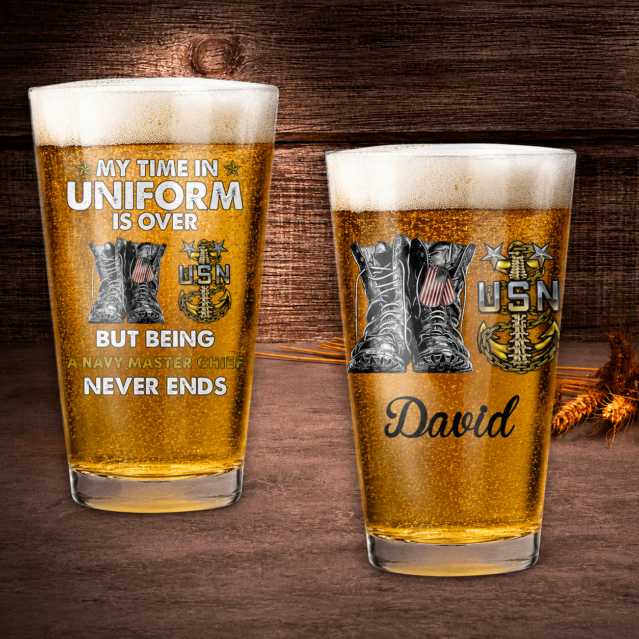 US Navy Master Chief Anchor Backbone 16oz Pint Beer Glass