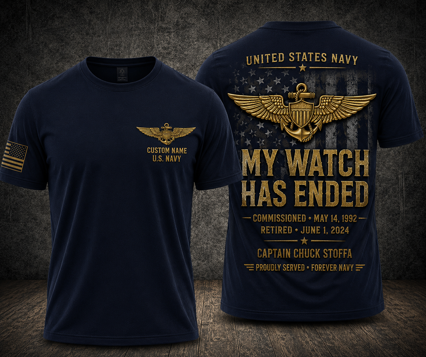 Custom Name US Navy My Watch Has Ended Retired Veteran 3D T-Shirt