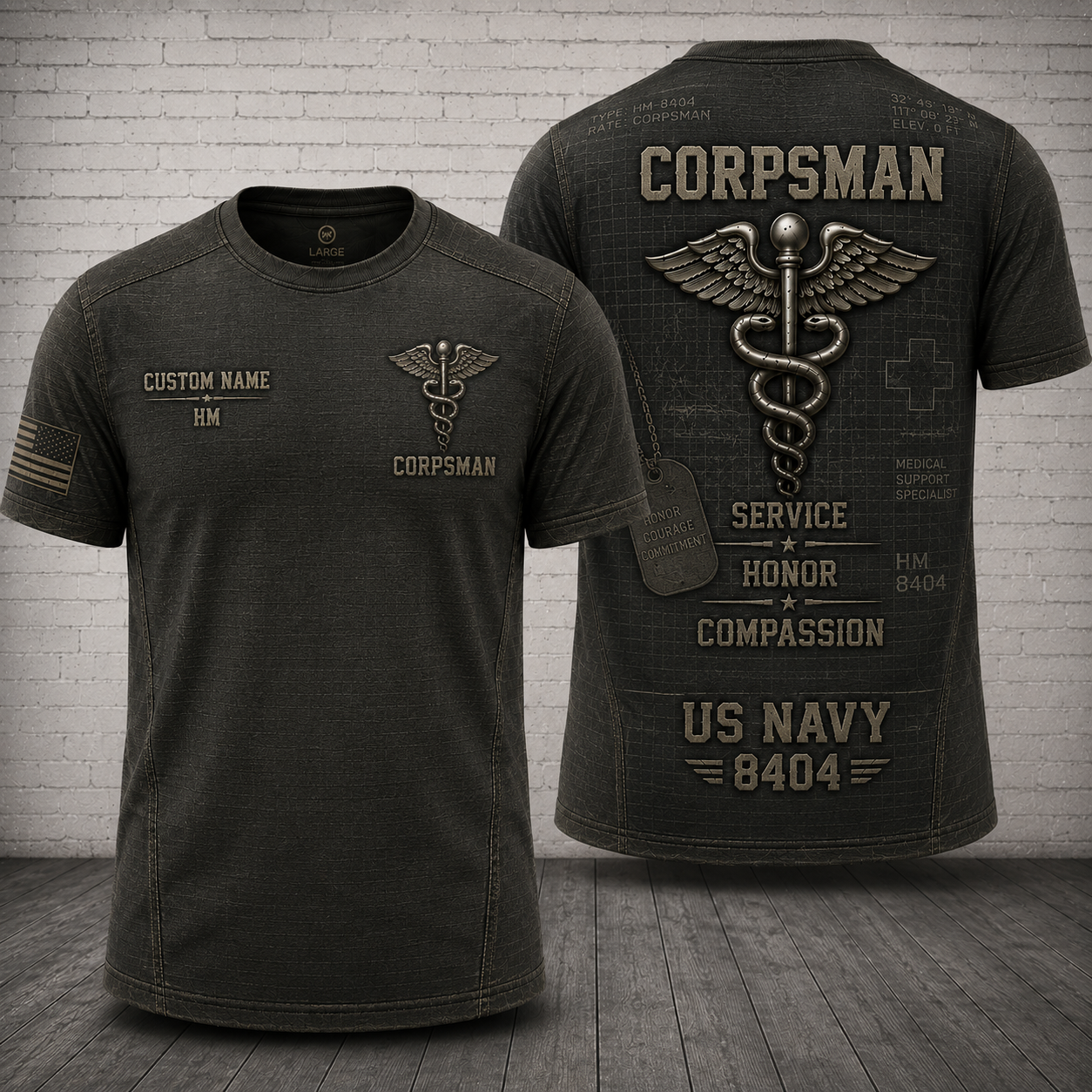 Custom Name US Navy HM-8404 Corpsman Veteran 3D T-Shirt