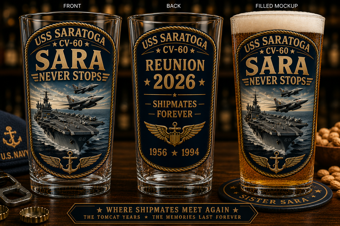 USS Saratoga CV-60 The Tomcat Years 16 Oz Pint Glass