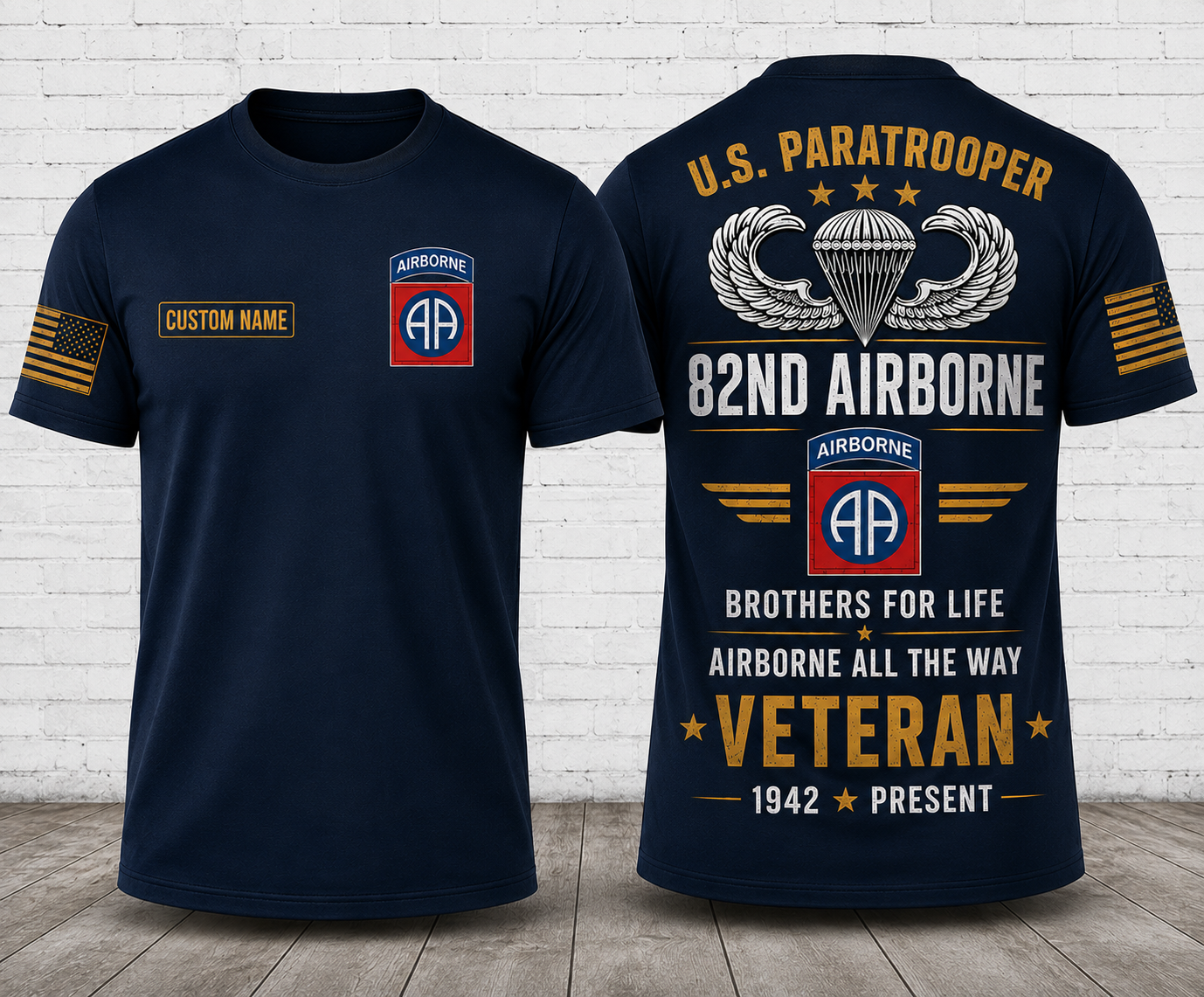 Custom Name 82nd Airborne Veteran U.S. Paratrooper 3D T-Shirt