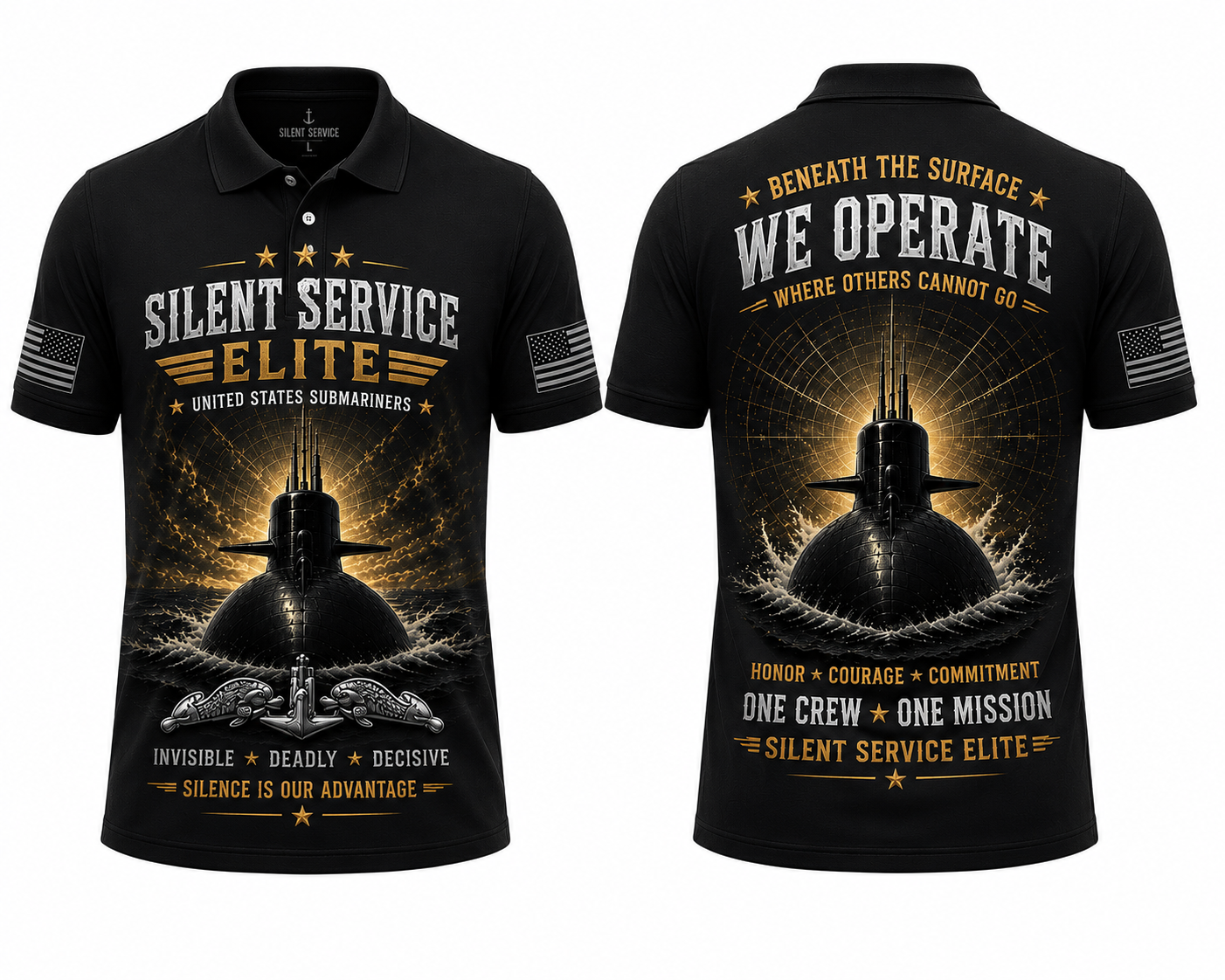 US Navy Silent Service Elite Polo Shirt - Submarine Force Veteran Apparel