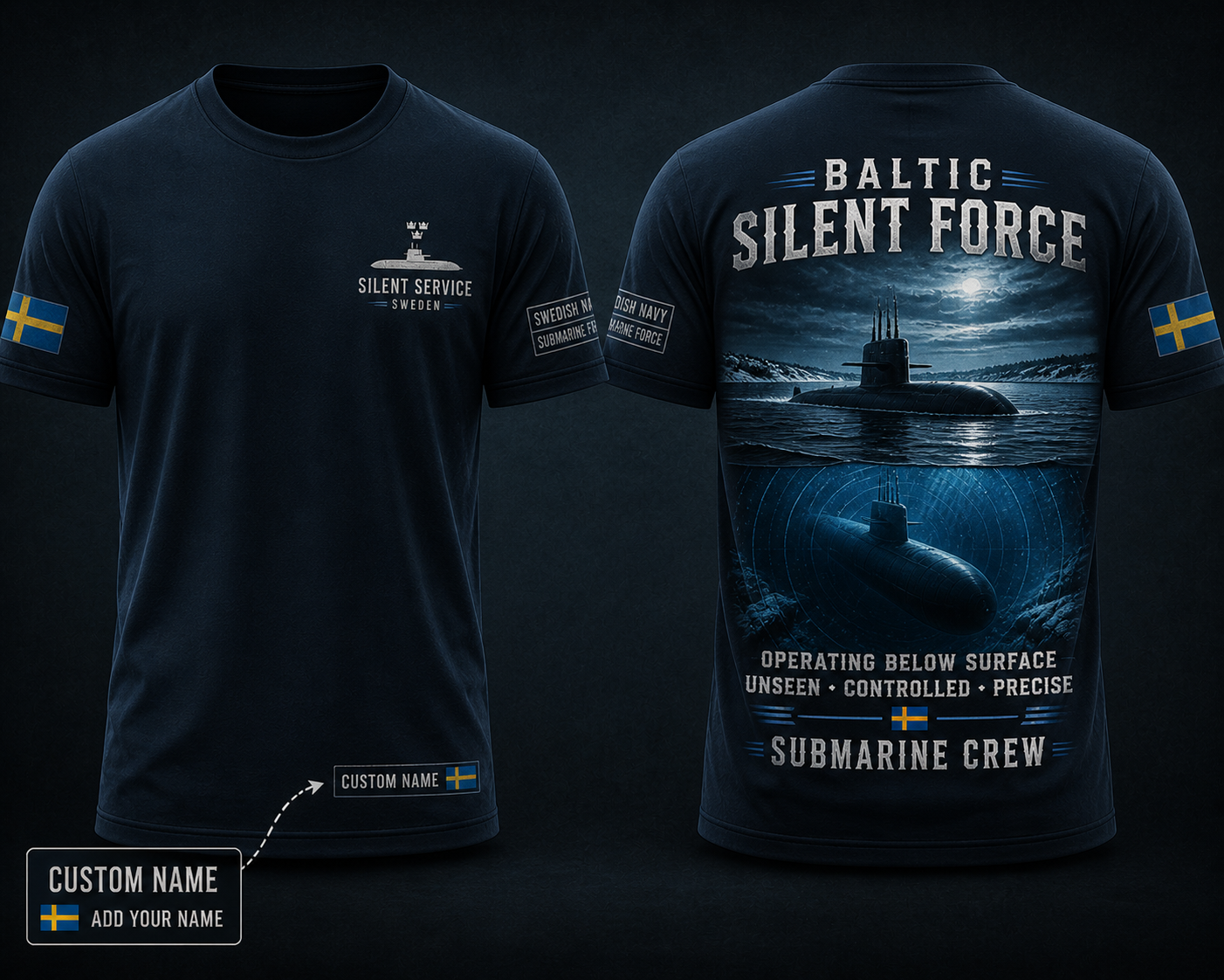 Sweden Baltic Silent Force Submarine Shirt Nordic Navy Submarine Force Tee