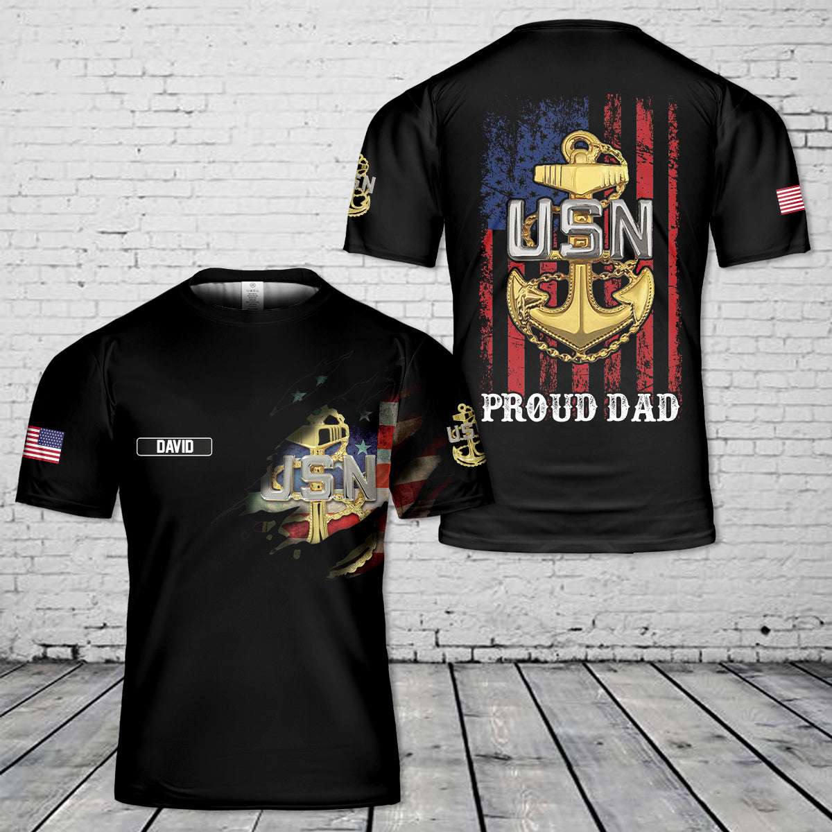Custom Name US Navy Chief Proud Dad T-Shirt 3D