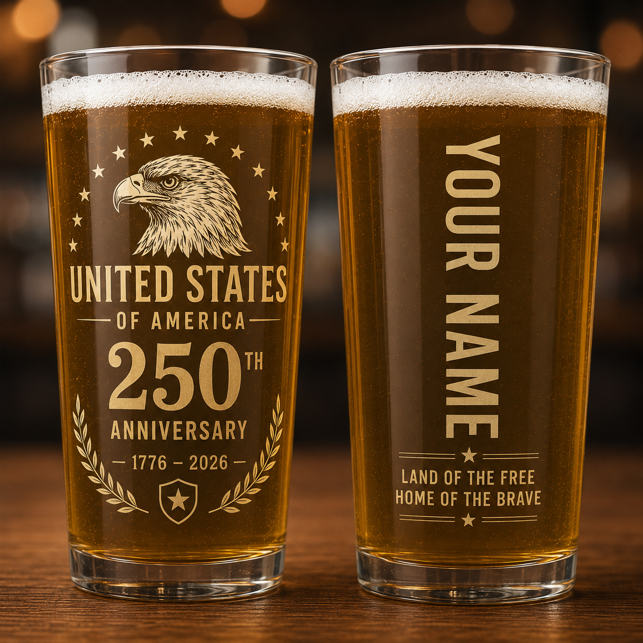 United States of America 250th Anniversary Custom Pint Glass 1776-2026