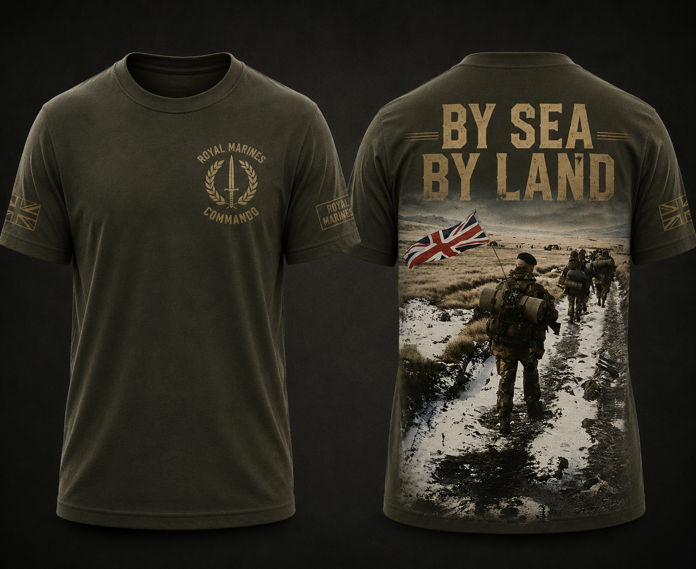 Royal Marines By Sea By Land Shirt Commando Military Veteran Tee