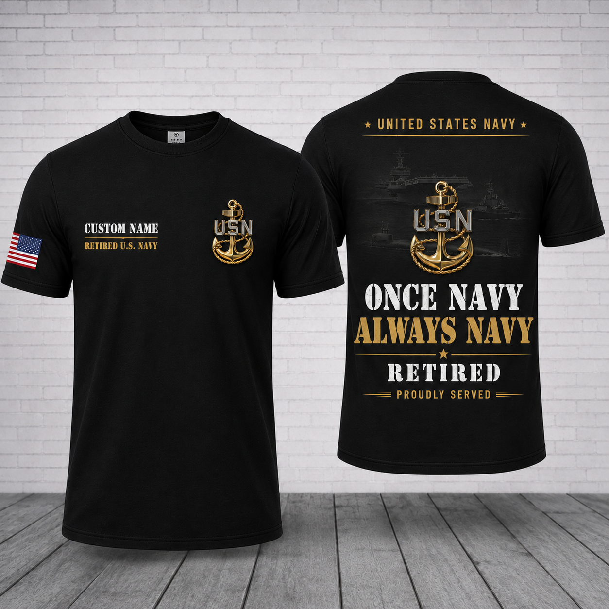 Custom Name US Navy Retired Once Navy Always Navy 3D T-Shirt