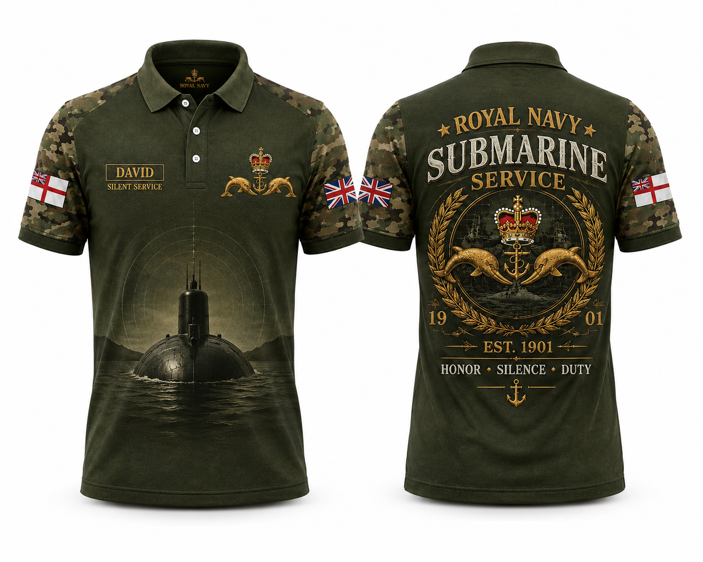 Custom Name Royal Navy Submarine Service Veteran Polo Shirt