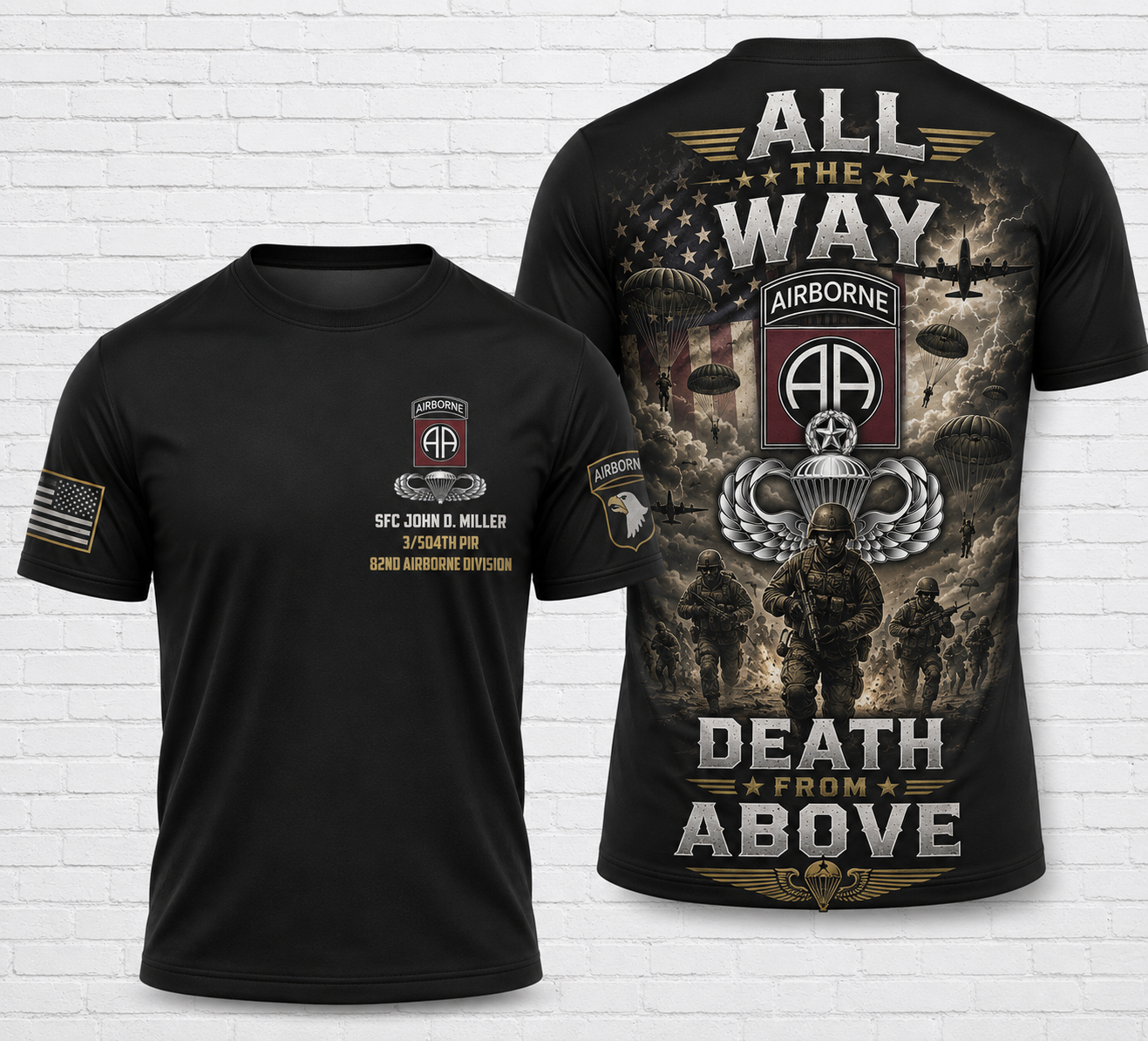 Custom Name ALL THE WAY 82nd Airborne Jumpmaster 3D T-Shirt