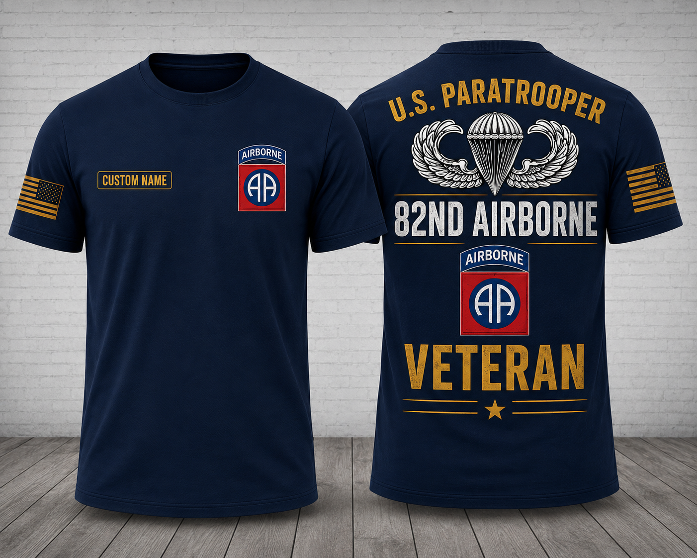 Custom Name 82nd Airborne U.S. Paratrooper Veteran 3D T-Shirt