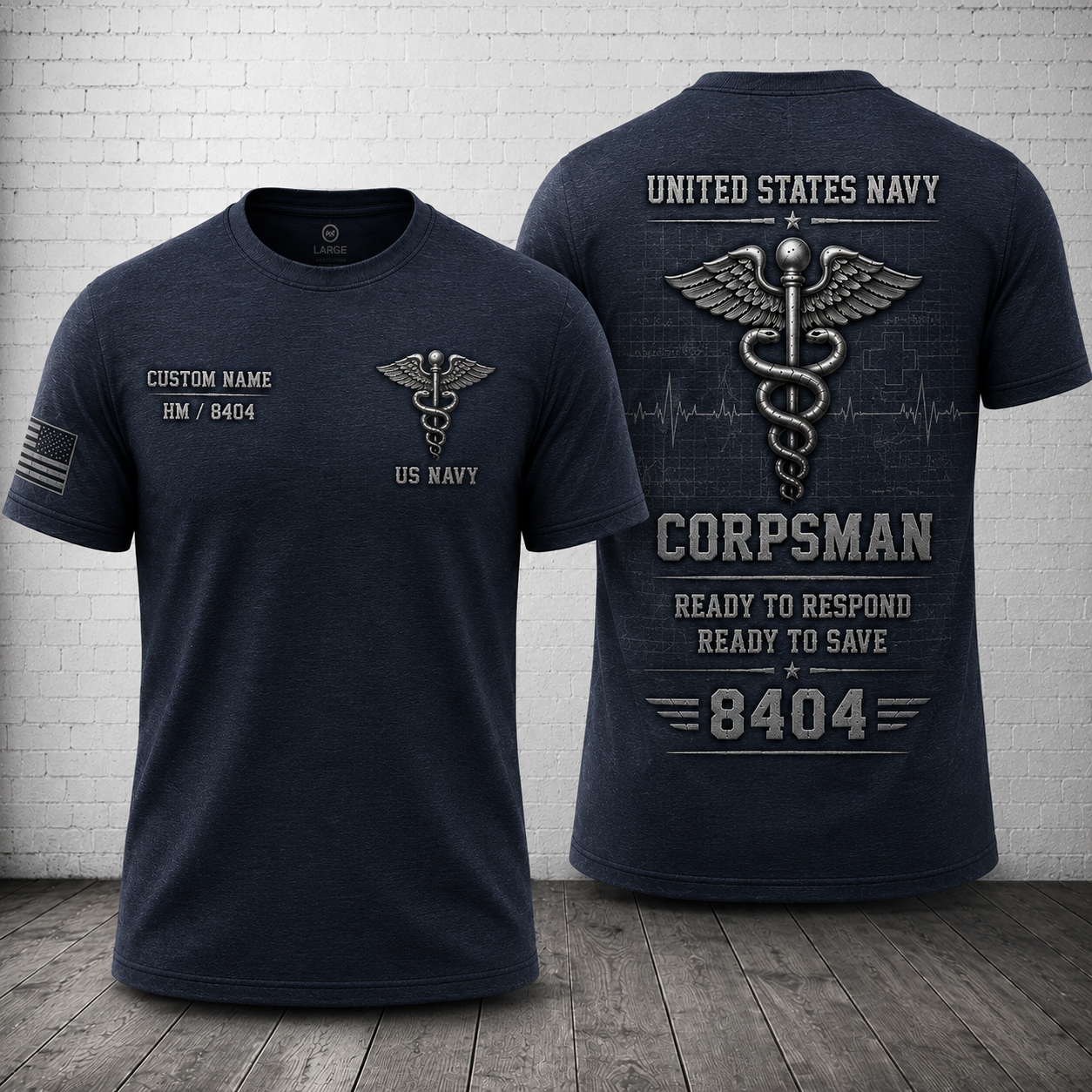 Custom Name US Navy Corpsman HM 8404 Veteran 3D T-Shirt