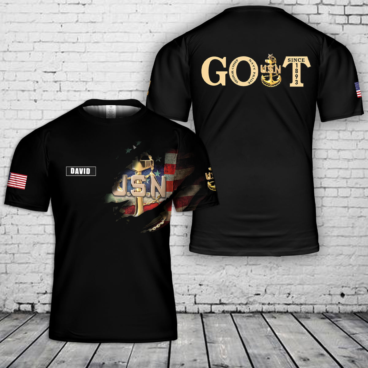 Custom Name US Navy senior Chief GOAT 3D T-Shirt