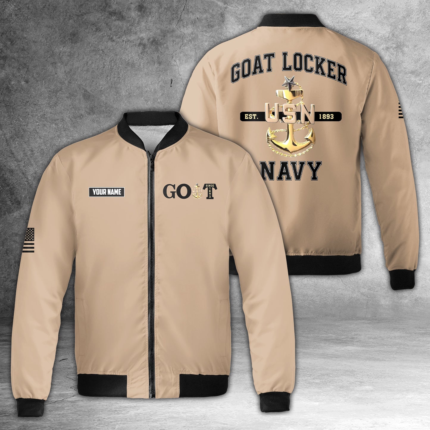 Custom Name US Navy Senior Chief GOAT Since 1893 Bomber Jacket