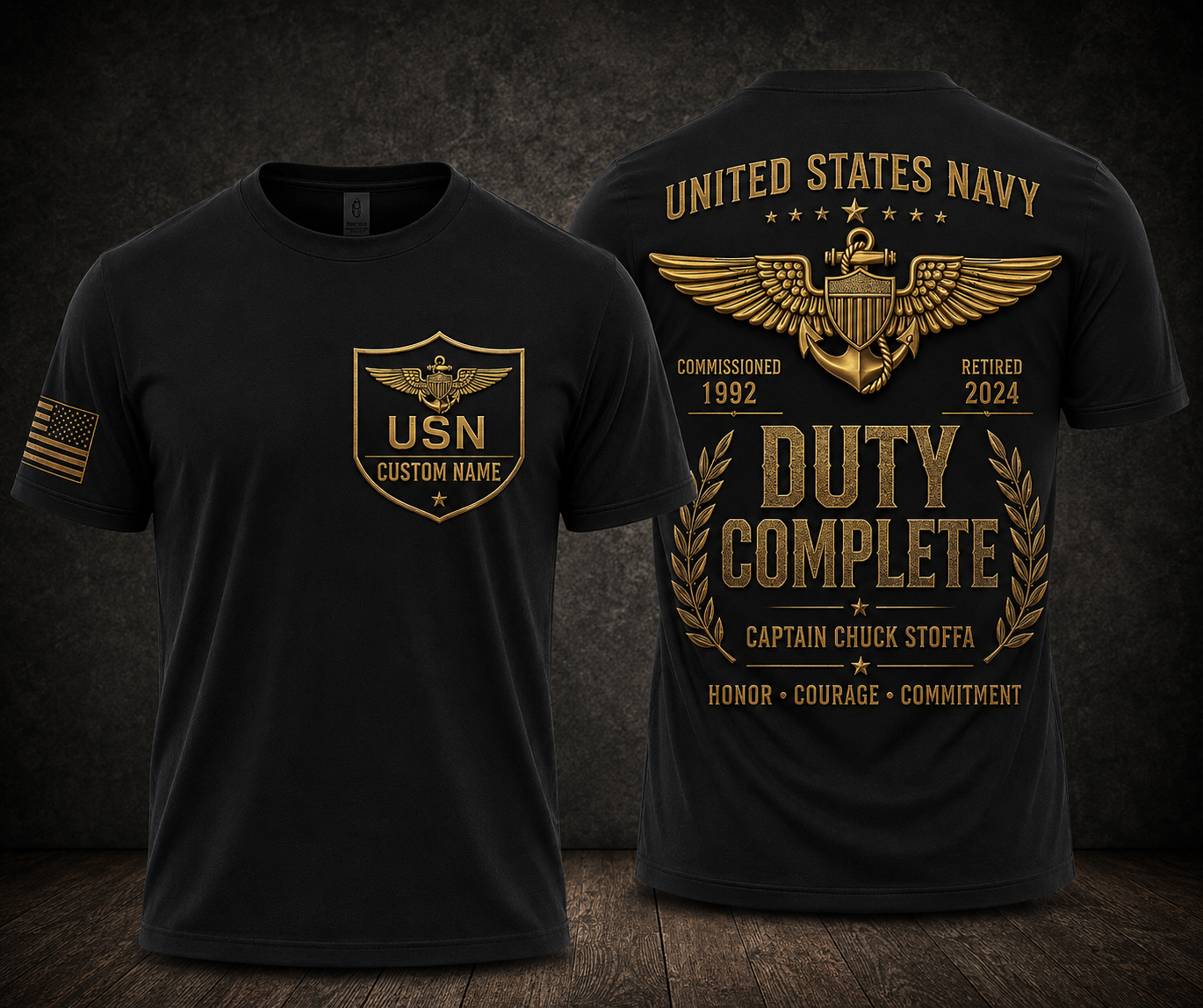 Custom Name US Navy Duty Complete Retired Veteran 3D T-Shirt
