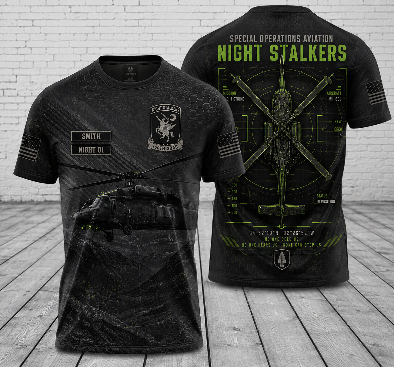 160th SOAR Stealth Operations 3D T-Shirt Night Stalkers Tactical Helicopter Tee