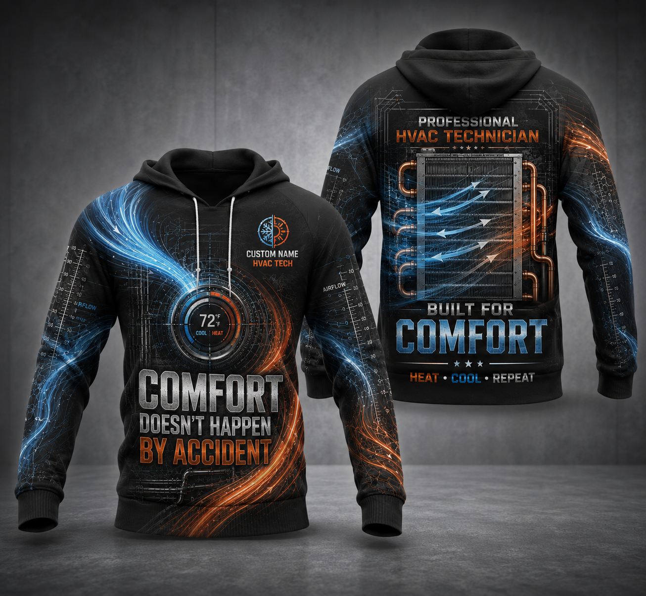 Custom Name HVAC Technician Comfort Doesn't Happen By Accident 3D Hoodie
